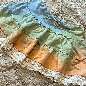 Blue Tattoo Cotton Drawstring Mini Skirt-sz S